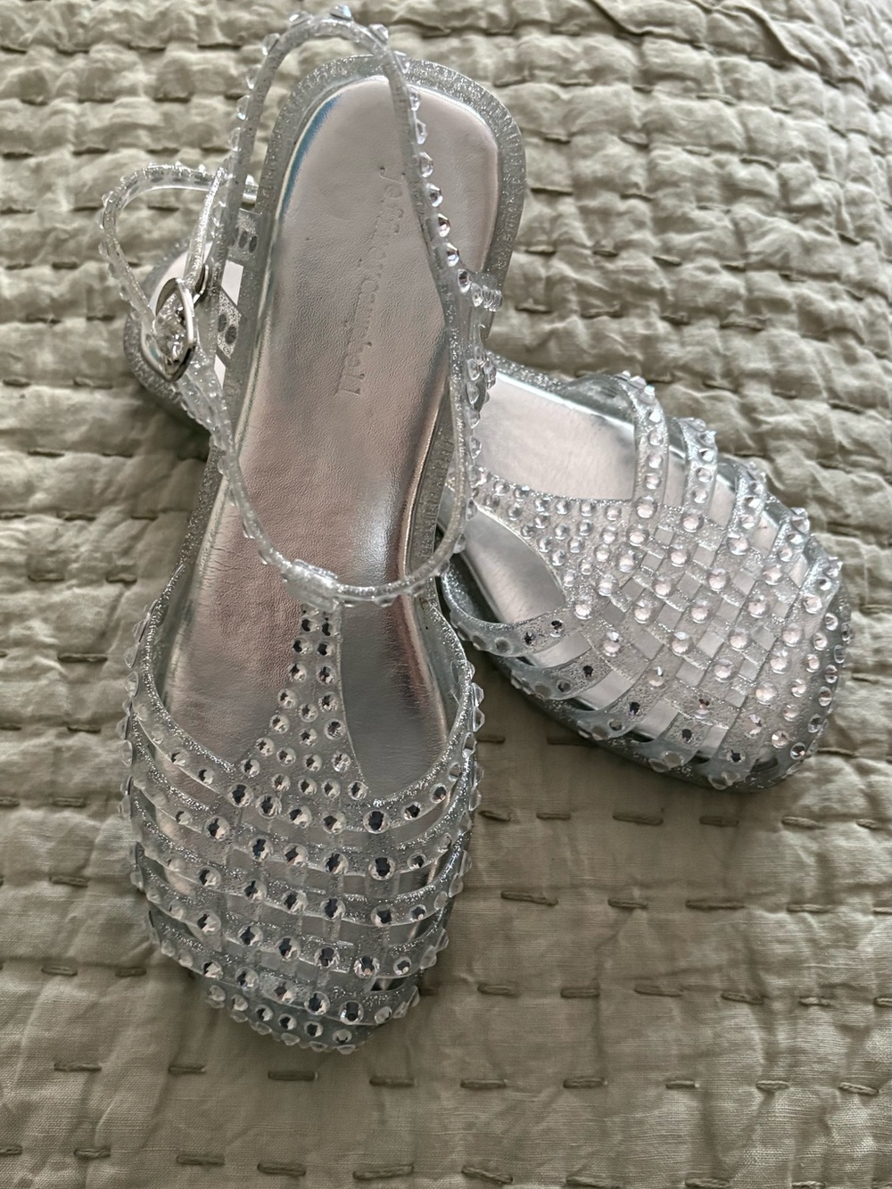 Jeffrey Campbell “Gelly” Silver Jeweled Strappy Sandals